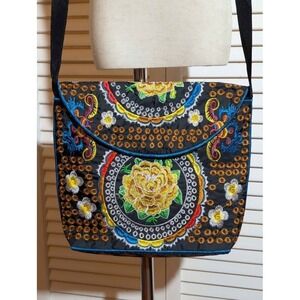 Boho Embroidered Crossbody Bag Folk Floral Festival Hippie Shoulder Bag w Wallet
